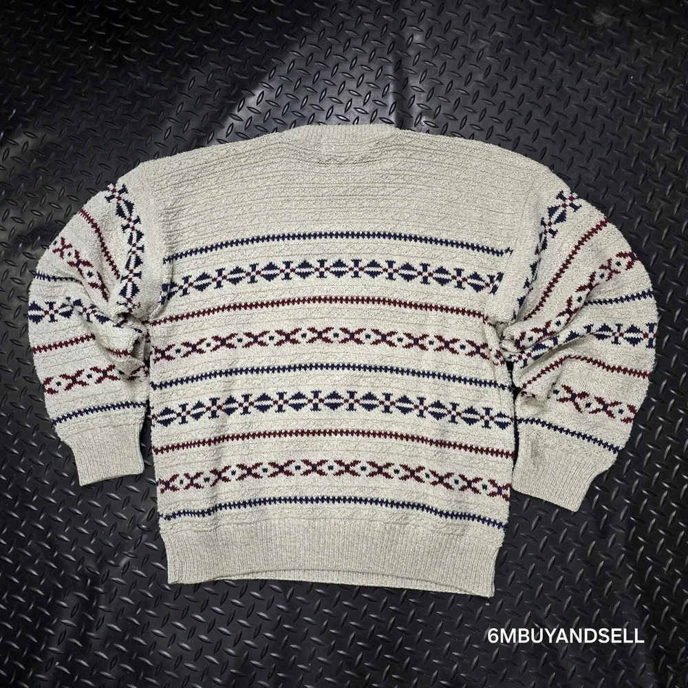 Authentic‎ Issue 90 Vintage Mens Large Cotton Knit Fair Isle Sweater Made in USA